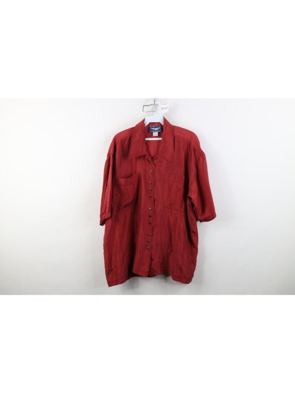 Vintage 90s Streetwear Womens Large Baggy Silk Short Sleeve Button Shirt Red
